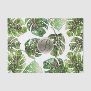 Tropische Blätter Gold Glitzer Chic Monogram Seidenpapier