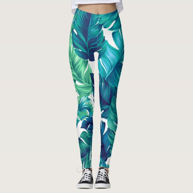 Tropische Blätter, Grafikdesign, realistische Hand Leggings (Vorderseite)