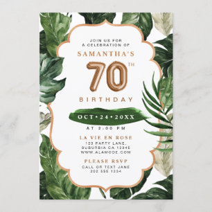 Tropische Blätter "Green & Copper" 70. Geburtstag Einladung