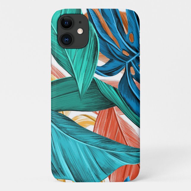 Tropische Blätter grün blau Case-Mate iPhone Hülle (Rückseite)