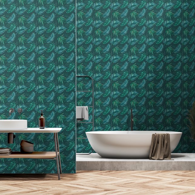 Tropische Blätter grün Tapete (Badezimmer)
