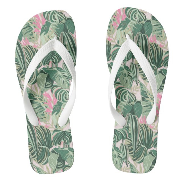 Tropische Blätter grün und rosa | Happy Birthday P Flip Flops (Fußbett)