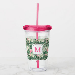 Tropische Blätter grün und rosa   Monogram Cabana Acryltrinkbecher