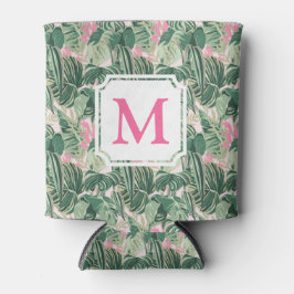 Tropische Blätter grün und rosa | Monogram Cabana Dosenkühler