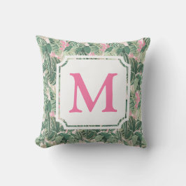 Tropische Blätter grün und rosa | Monogram Cabana Kissen