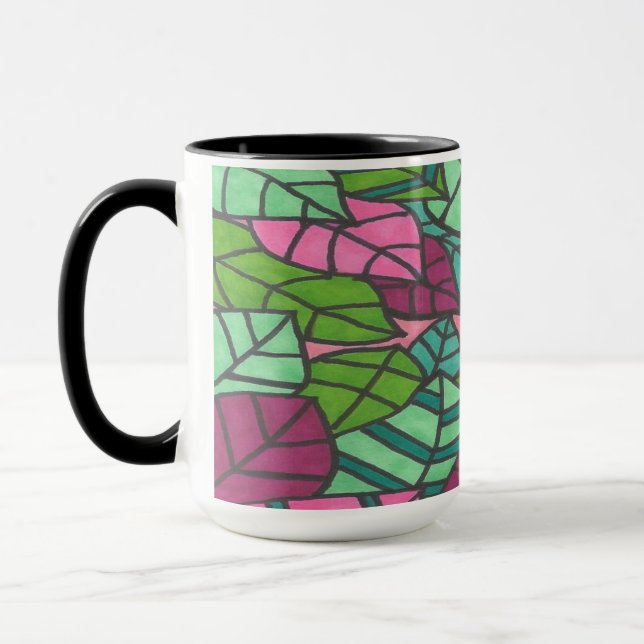 Tropische Blätter grün und rosa Tasse (Links)
