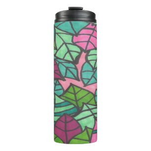 Tropische Blätter grün und rosa  Thermosbecher