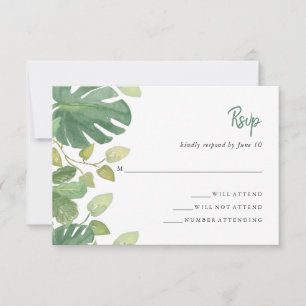 Tropische Blätter Grün-Weiß-Hochzeitreaktion RSVP Karte
