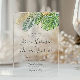 Tropische Blätter Grüne Goldfolienhochzeit Acryleinladungen