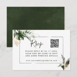 Tropische Blätter Grüne Hochzeitsszenarien mit QR- Begleitkarte