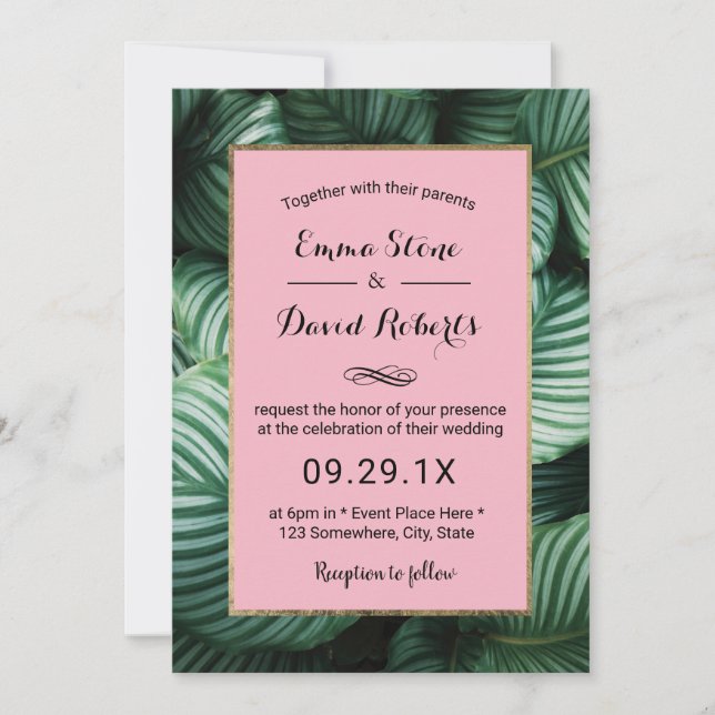 Tropische Blätter Hawaiian Beach Hochzeit Einladung (Vorderseite)