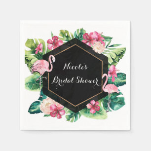 Tropische Blätter Hibiskus Flamingos Elegante Part Serviette