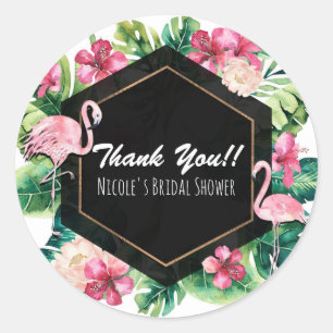 Tropische Blätter Hibiskus Flamingos Partygeschenk Runder Aufkleber