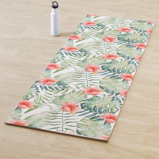 Tropische Blätter Hibiskus Wasserfarbe Yogamatte (Beispiel)