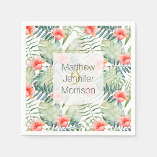 Tropische Blätter Hibiskus Wasserfarbenhochzeit Serviette