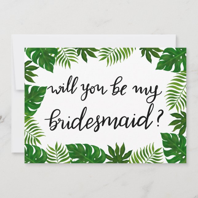Tropische Blätter | Hochzeit | Bridesmaid Einladung (Vorderseite)