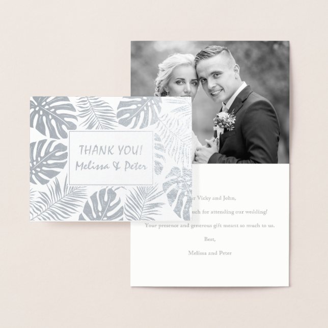 Tropische Blätter Hochzeit Danke Foto Silber Folienkarte (Anzeige)