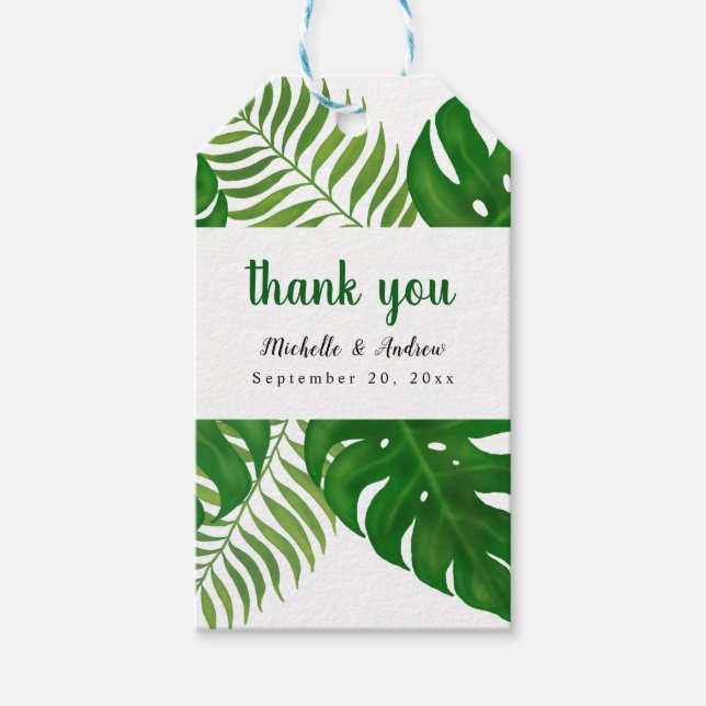 Tropische Blätter | Hochzeit Danke Geschenkanhänger (Vorderseite)