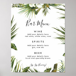 Tropische Blätter Hochzeitsmenü Bar Zeichen Poster
