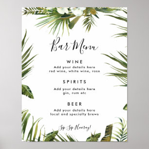 Tropische Blätter Hochzeitsmenü Bar Zeichen Poster