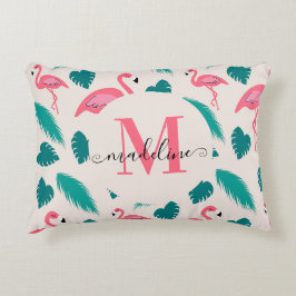 Tropische Blätter Hot Pink Flamingo Modernes Monog Dekokissen