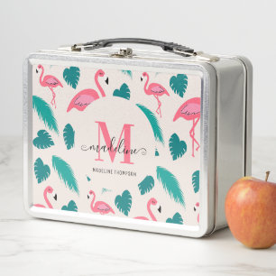 Tropische Blätter Hot Pink Flamingo Modernes Monog Metall Brotdose