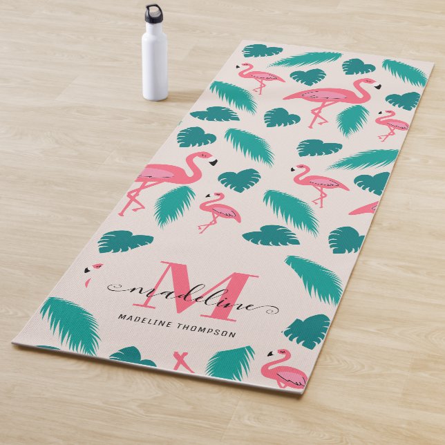 Tropische Blätter Hot Pink Flamingo Modernes Monog Yogamatte (Beispiel)