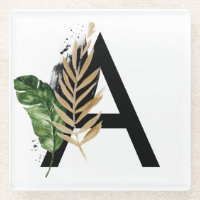 Tropische Blätter Imitate Gold Foil Letter A Monog