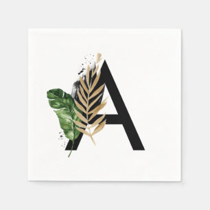 Tropische Blätter Imitate Gold Foil Letter A Monog Serviette