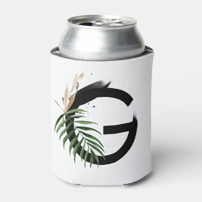 Tropische Blätter Imitate Gold Foil Letter G Monog Dosenkühler (Kanne Vorderseite)