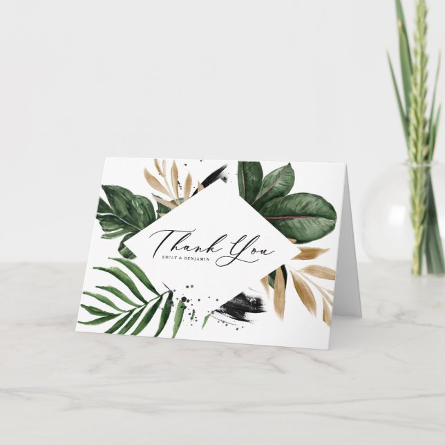 Tropische Blätter Imitate Gold Foil Rahmen Vielen  Karte (Vorderseite)