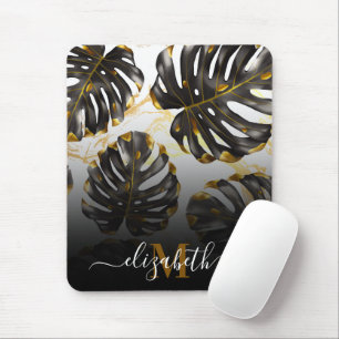 Tropische Blätter in Schwarz und Golden Mousepad