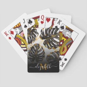 Tropische Blätter in Schwarz und Golden Spielkarten