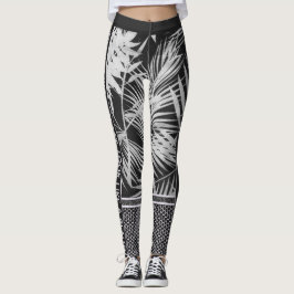 Tropische Blätter in Schwarz/Weiß Glitzer & Anführ Leggings