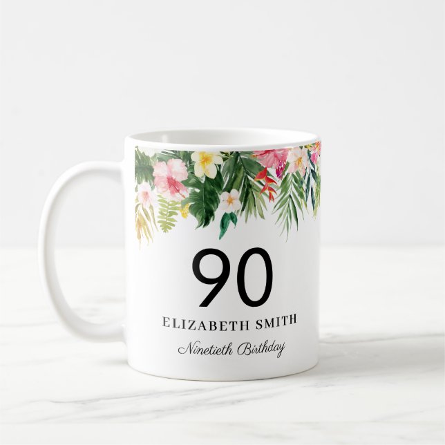 Tropische Blätter in Wasserfarbe Personalisiert zu Kaffeetasse (Links)