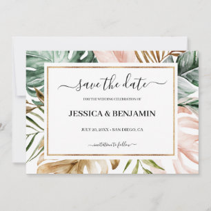 Tropische Blätter Kalligrafie Hochzeit speichern d Save The Date
