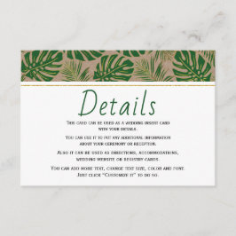 Tropische Blätter Kraftpapier Hochzeitkarte Begleitkarte