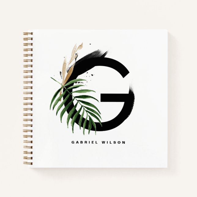 Tropische Blätter Letter G Monogram Personalisiert Notizbuch (Vorderseite)