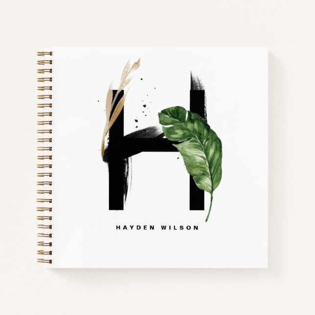 Tropische Blätter Letter H Monogram Personalisiert Notizbuch (Vorderseite)