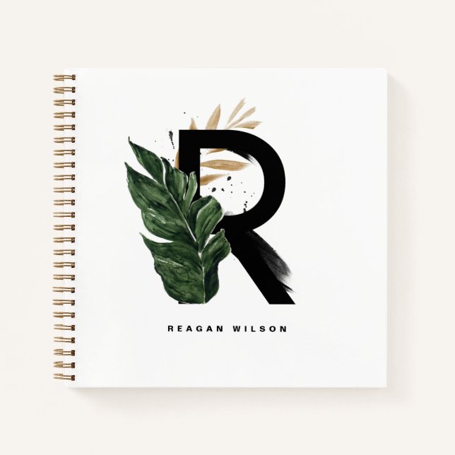 Tropische Blätter Letter R Monogram Personalisiert Notizbuch (Vorderseite)
