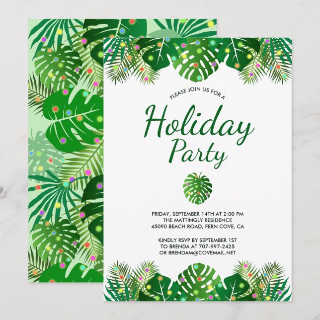 Tropische Blätter Lights Foliage Holiday Beach Par Einladung (Vorne/Hinten)