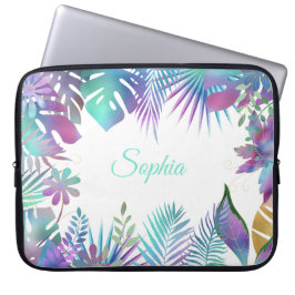 Tropische Blätter, Lila Name, weiß Laptopschutzhülle