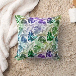 Tropische Blätter Lila Türkis Grün Weiß Kissen