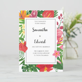 Tropische Blätter Luau Hochzeit Heiraten Einladung
