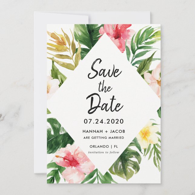 Tropische Blätter Luau Wedding retten Terminkarten Einladung (Vorderseite)