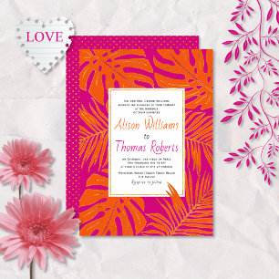 Tropische Blätter Magenta und orange Hochzeit Einladung