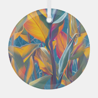 Tropische Blätter, Mauer aus Kronbeton. Ornament Aus Glas