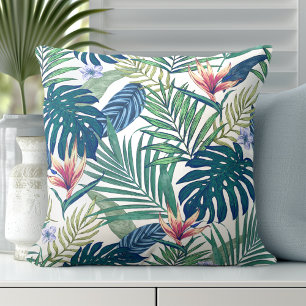 Tropische Blätter mit Blumenpalme Kissen