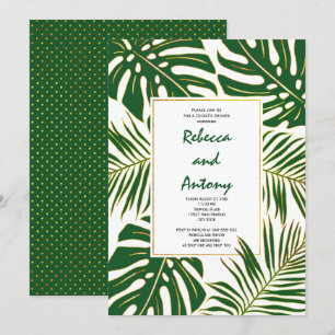 Tropische Blätter Moderne Hochzeitspaare duschen Einladung