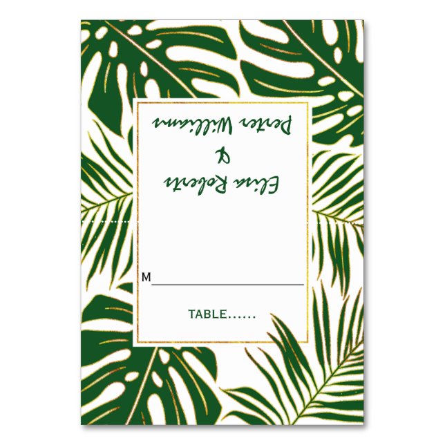 Tropische Blätter Moderne Hochzeitspass Tischnummer (Vorderseite)